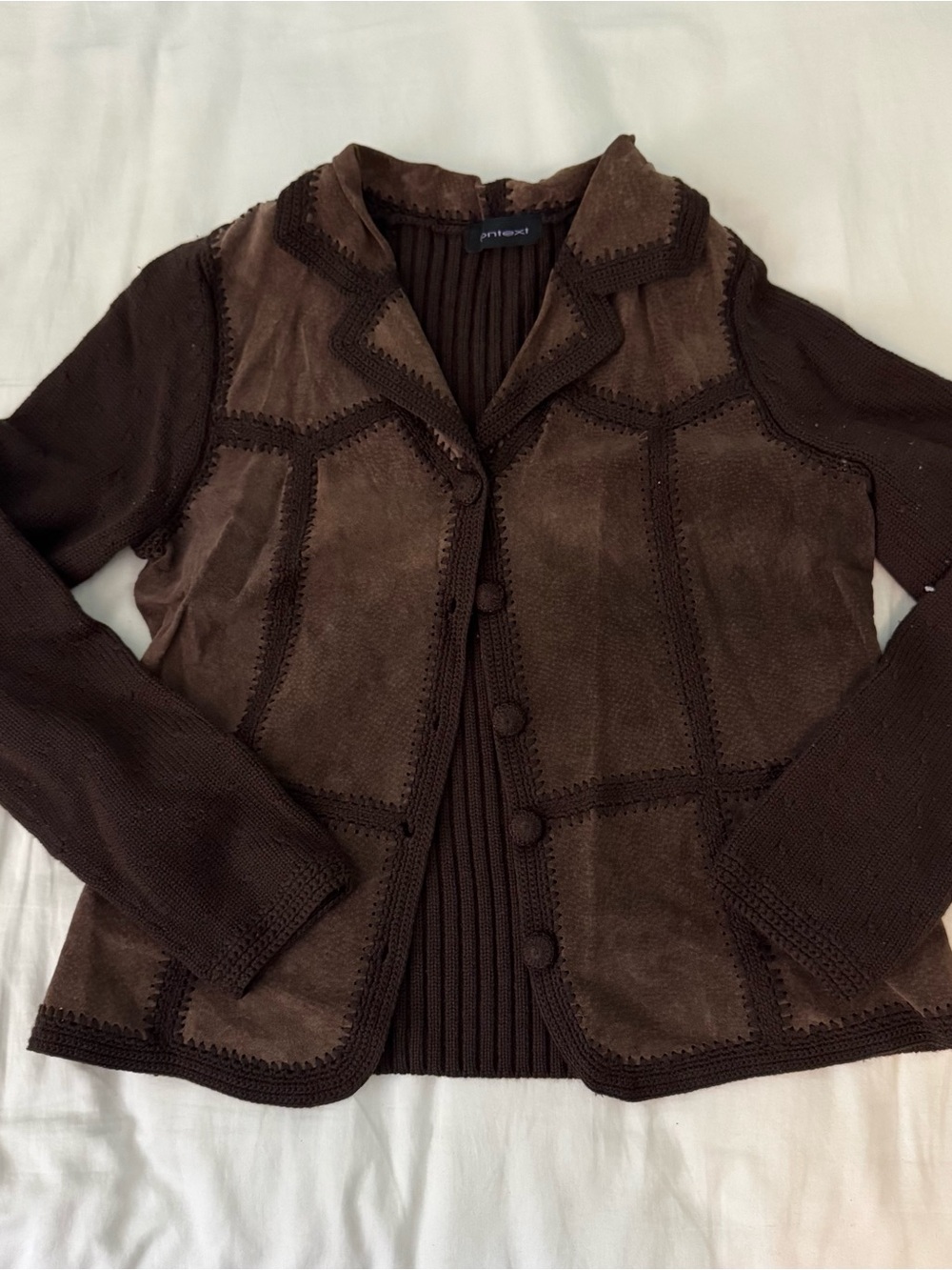 Brown Suede-Front Knit Jacket -